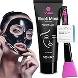Das ORIGINAL - SOENA® Black Mask + MASKENPINSEL | XXL Tube 100 ml | Entfernt Mitesser – Peel-Off Maske - Gegen unreine Haut | Mit Aktivkohle | Schwarze Maske zum abziehen - Blackhead Mas