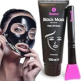 Das ORIGINAL - SOENA® Black Mask + MASKENPINSEL | XXL Tube 100 ml | Entfernt Mitesser – Peel-Off Maske - Gegen unreine Haut | Mit Aktivkohle | Schwarze Maske zum abziehen - Blackhead Mas